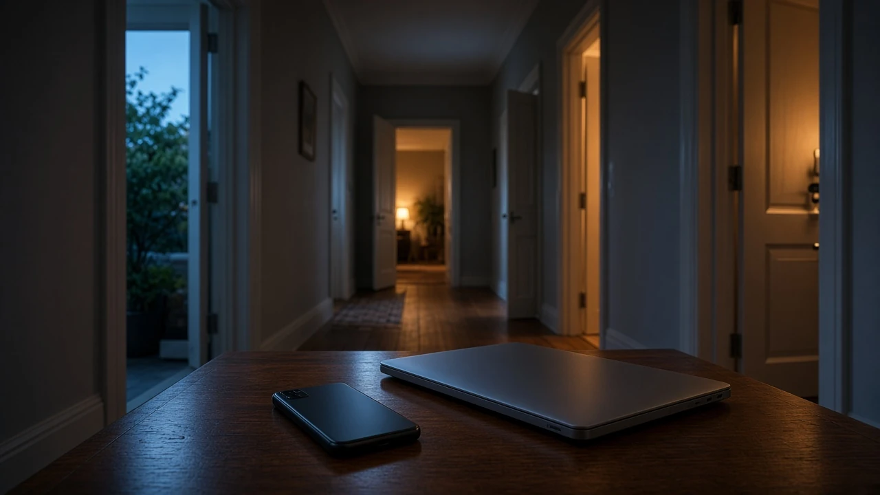 Closed devices beside corridor doors suggesting online casino pace